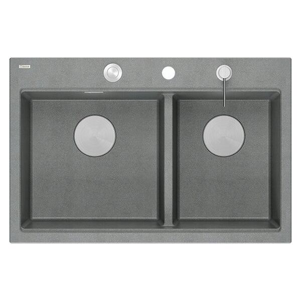 Zlewozmywak GraniteQ MARC 120 WORKSTATION GraniteQ zlewozmywak 2-komorowy 760*500*235 mm silver stone + syfon push to open + dozownik stal szcz.+ wkładka ociekowa+ Qmata +