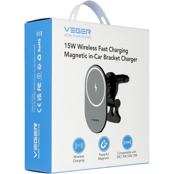 Veger VEGER uchwyt samochodowy do kratki wlotu z ładowaniem indukcyjnym kompatybilny z MagSafe 15W Y38 czarny