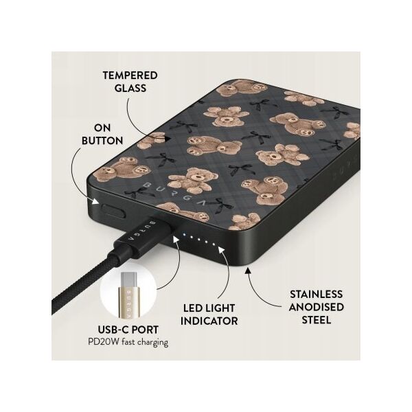 Burga Gunmetal Magnetic Powerbank - magnetyczny powerbank 5000 mAh kompatybilny z MagSafe, kabel USB-C - USB-C w zestawie (BFF)
