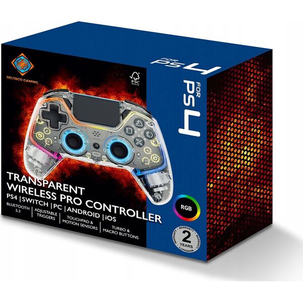 Pad Deltaco Deltaco PS4/PC Controller wireless/BT transparent