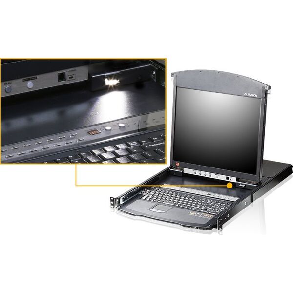 Przełącznik Aten Przełącznik KVM Over-IP ATEN KL1516AiM, 43 cm TFT, VGA, PS/2-USB przez Cat 5, 16-portowy, niemiecki