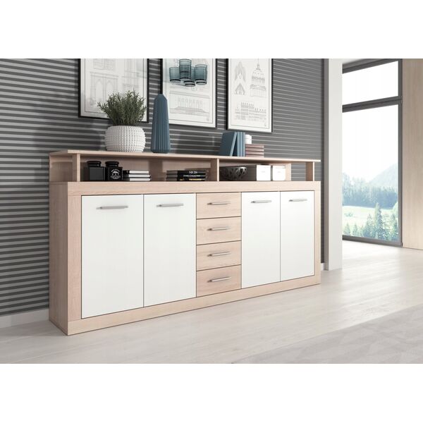 Vivaldi Meble XXL/LUNA KOMODA 4D4S DĄB SONOMA/BIAŁY