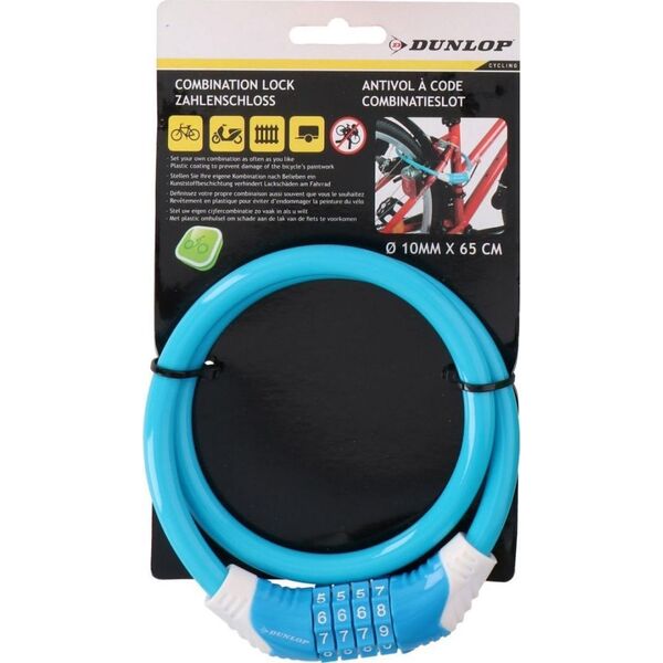 Dunlop Zapięcie rowerowe spiralne na szyfr 1,0x65cm Dunlop - niebieski