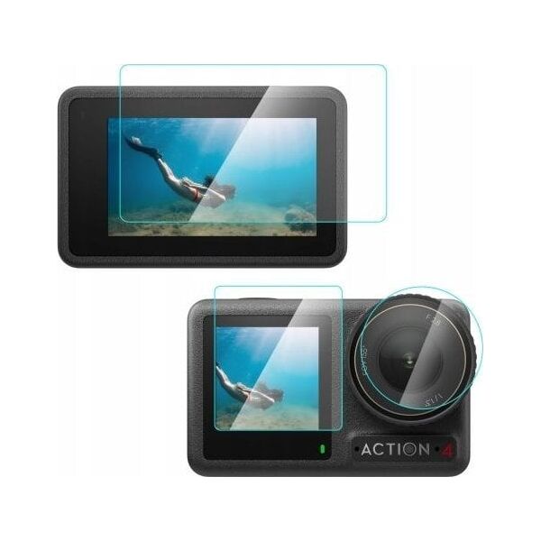 Zestaw Osłona Szkło Hartowane na 2x Ekran + Obiektyw LCD DJI Osmo Action 4 / PU953T