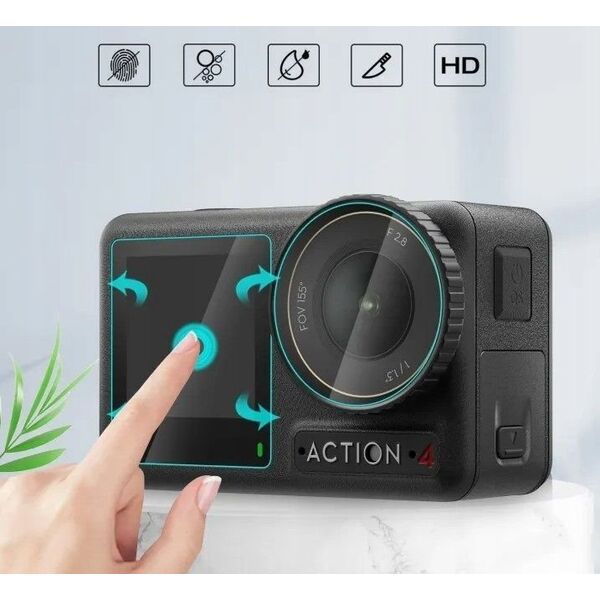 Zestaw Osłona Szkło Hartowane na 2x Ekran + Obiektyw LCD DJI Osmo Action 4 / PU953T