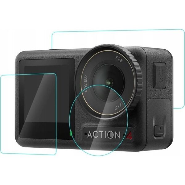 Zestaw Osłona Szkło Hartowane na 2x Ekran + Obiektyw LCD DJI Osmo Action 4 / PU953T