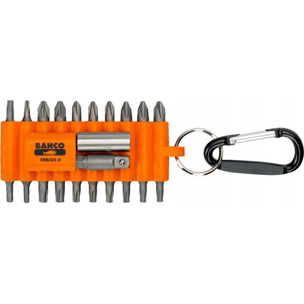 Bahco Antgaliukų rinkinys PH+PZ+TORX+HEX+2 laikikliai, 22vnt. su karabinu lanksčiojo plastiko dėkle, Bahco