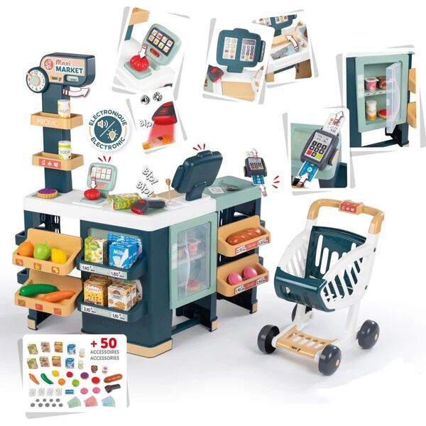 Smoby SMOBY Maximarket Wózek Elektroniczną Kasą ze Skanerem Waga i Lodówka