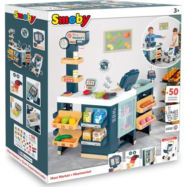 Smoby SMOBY Maximarket Wózek Elektroniczną Kasą ze Skanerem Waga i Lodówka