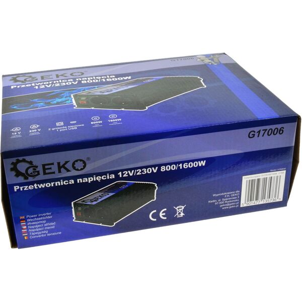 Przetwornica Geko Przetwornica napięcia 12V/230V 800/1600W (4)