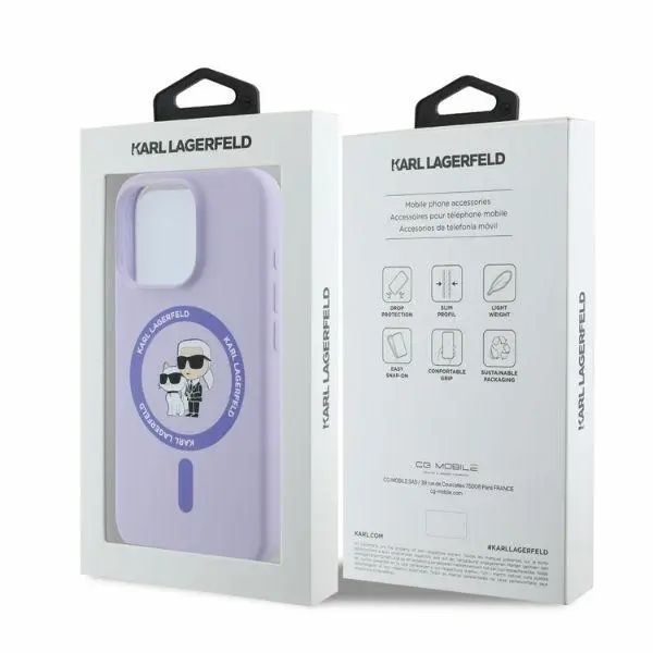 Case Karl Lagerfeld KLHMP16XSCMKCRHU Apple iPhone 16 Pro Max hardcase Silicone Karl&Choupette Heads Ring MagSafe purple