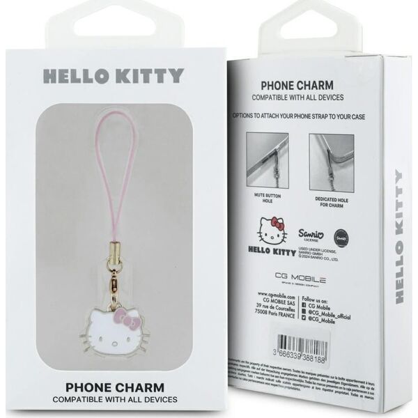 Hello Kitty zawieszka HKCPMKHP Phone      Strap różowy/pink Charm Kitty Head