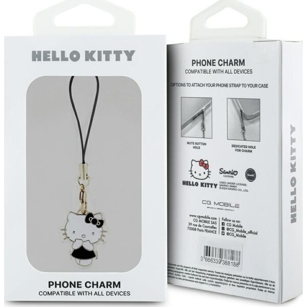 Hello Kitty zawieszka HKCPMKK Phone       Strap czarny/black Charm Kitty Cute