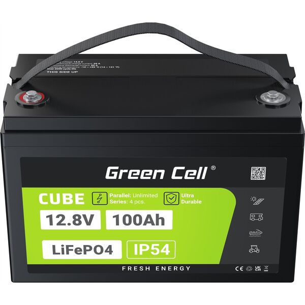 Green Cell Green Cell CUBE Akumulator LiFePO4 100Ah 12.8V 1280Wh Litowo-Żelazowo-Fosforanowy do Fotowoltaiki, Przyczep kempingowych, Łodzi