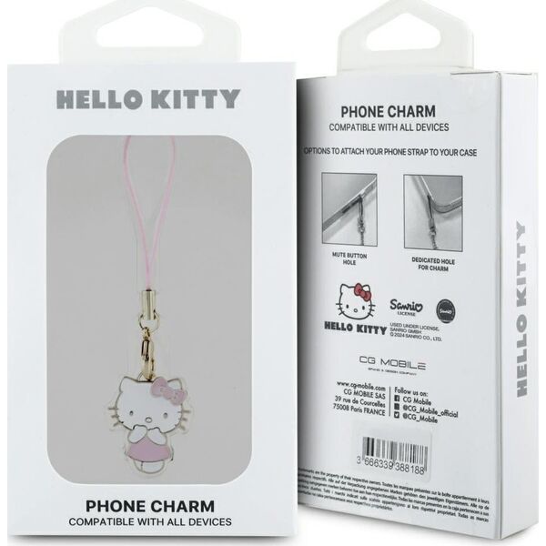 Hello Kitty zawieszka HKCPMKP Phone       Strap różowy/pink Charm Kitty Cute