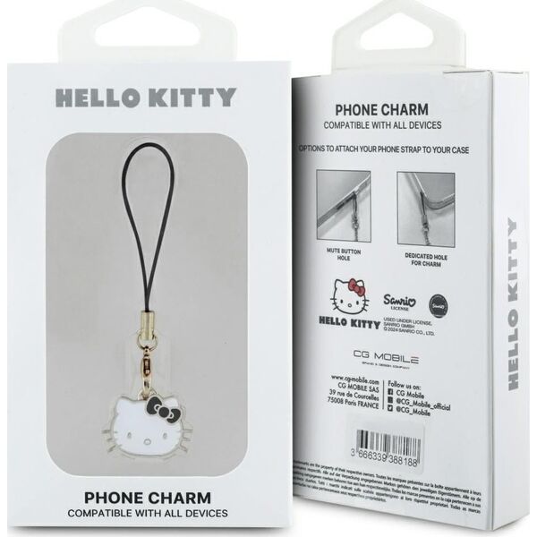 Hello Kitty zawieszka HKCPMKHK Phone      Strap czarny/black Charm Kitty Head