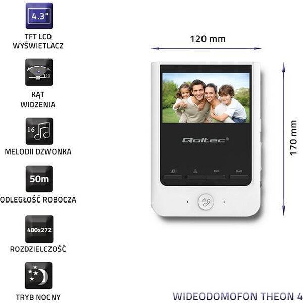 Qoltec Wideodomofon Qoltec Theon 4 | TFT LCD 4,3" | biały
