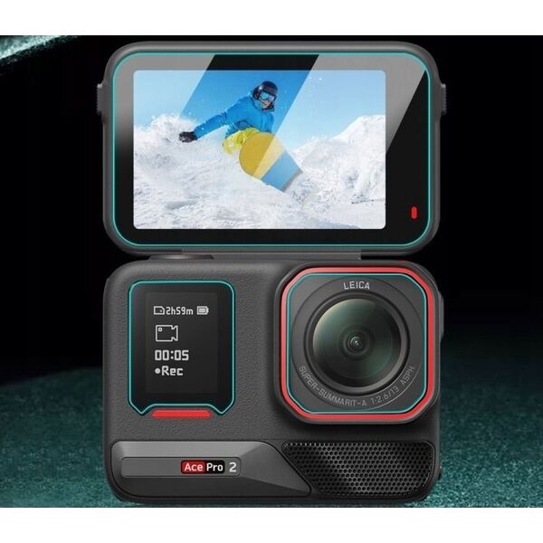 Zestaw Osłona Szkło Hartowane na Obiektyw 2x Ekran LCD - Insta360 ACE PRO 2 / PU711T