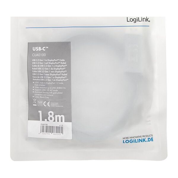 Kabel USB LogiLink USB-C - HDMI 1.8 m Czarno-srebrny (CUA0100)