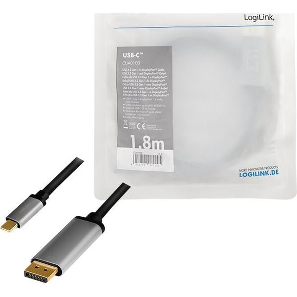 Kabel USB LogiLink USB-C - HDMI 1.8 m Czarno-srebrny (CUA0100)