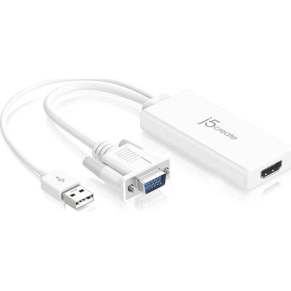 Adapter USB j5create j5create JDA214 adapter kablowy 0,176 m VGA, USB A HDMI Biały