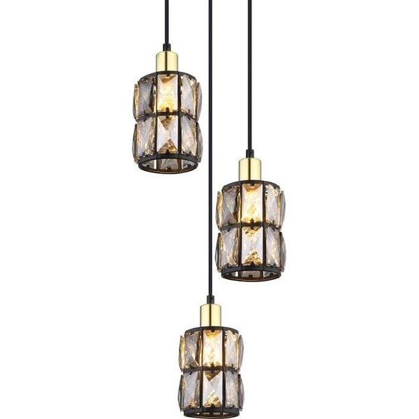 Lampa wisząca Globo Lampa wisząca Wolli 15761-3B kaskda czarna przydymiona