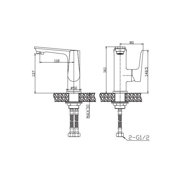 Bateria umywalkowa Invena Dokos stojąca chrom (BU-19-0B1)