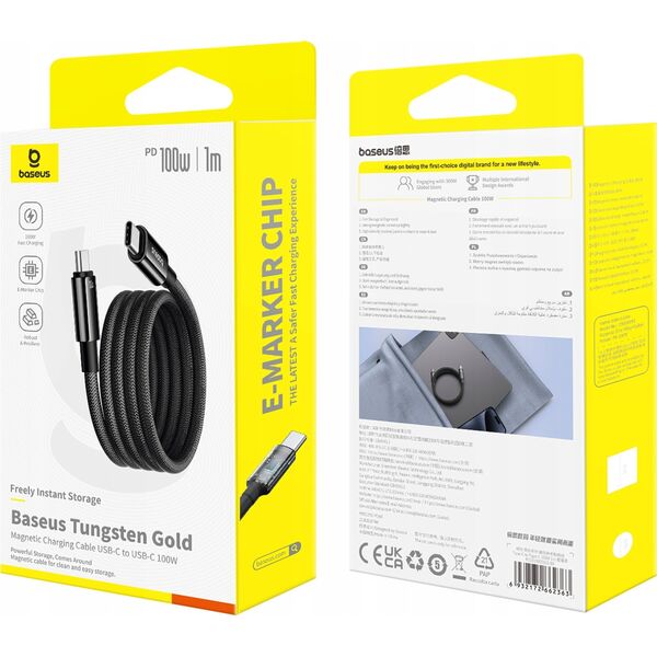 Kabel USB Baseus Kabel Baseus Tungsten Gold magnetyczny USB-C / USB-C 100W 1m - czarny
