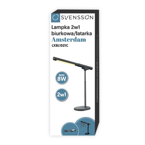 Svensson Desk lamp/flashlight 2in1 AMSTERDAM magnetic-detatchable 8W black 5902270790641