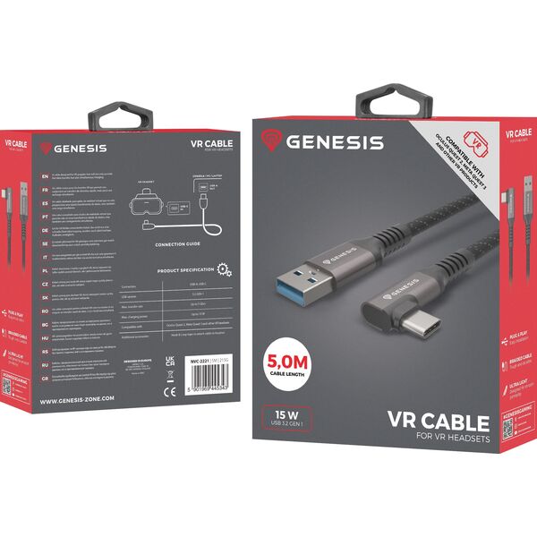 Kabel USB Genesis USB-A - USB-C 5 m Czarny (NVC-2221)