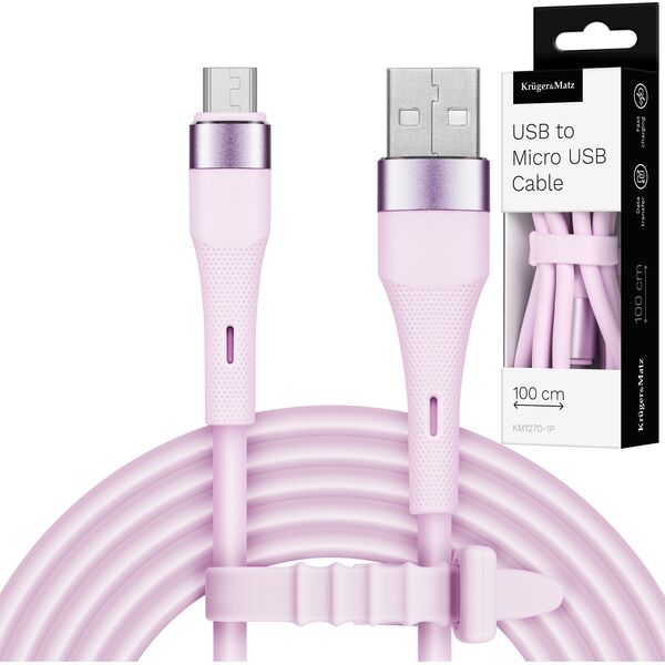 Kabel USB Kruger&Matz USB-A - microUSB 1 m Różowy (KM1270-1P)