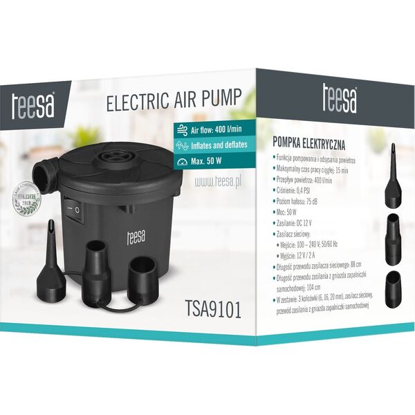 Teesa Elektryczna pompka do materaca, basenu 12 V 230 V