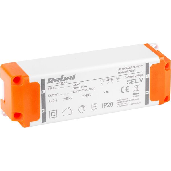 Zasilacz Rebel Zasilacz REBEL do sznurow diodowych LED 12V 2,5A (YSL36-1202500)  30Watt max.