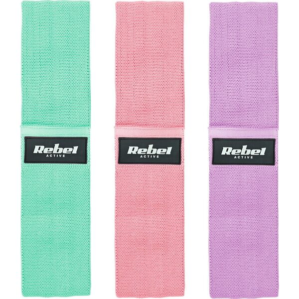 Rebel Zestaw gum do ćwiczeń materiałowy - Mini Band M, 27-55 kg, 3 gumy materiałowe, REBEL ACTIVE