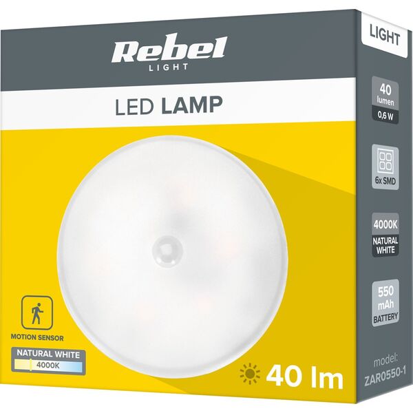 Lampka wtykowa do gniazdka Rebel Lampa nocna Led akumulatorowa z magnesem i sensorem ruchu.