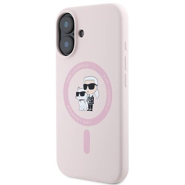 Karl Lagerfeld case for iPhone 16 6,1&quot; KLHMP16SSCMKCRHP pink hardcase Silicone KC Heads Ring MagSafe 3666339318765