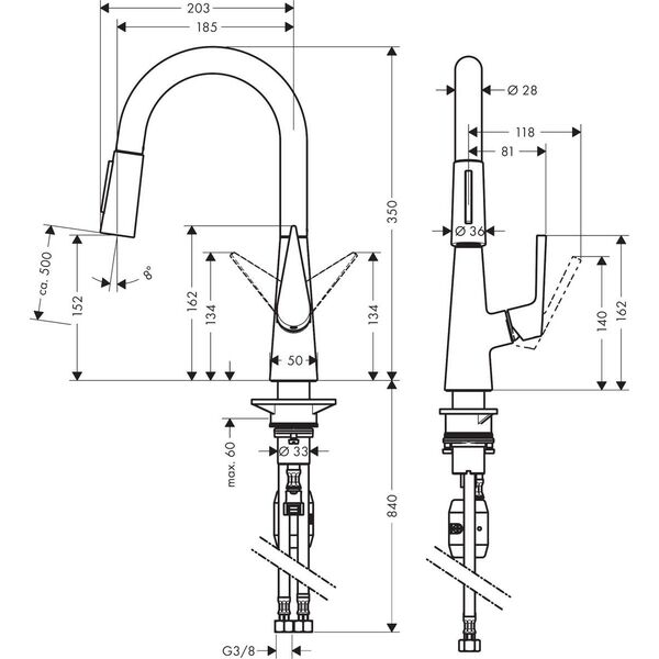 Bateria kuchenna Hansgrohe Talis S stojąca stal szlachetna (72815800)