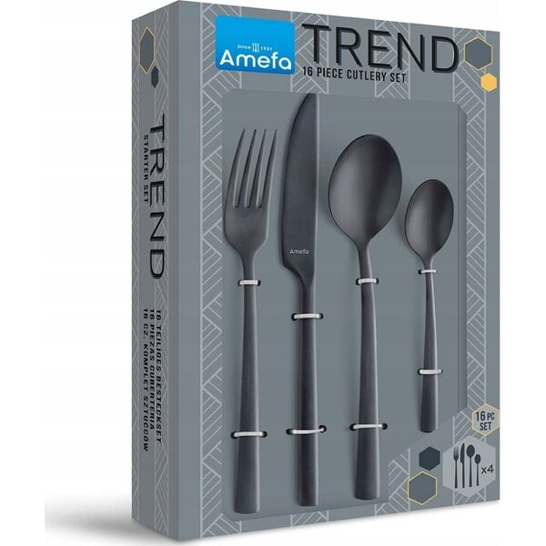 Amefa Manille 9035 - 16-pc set in vintage box - black-stonewash