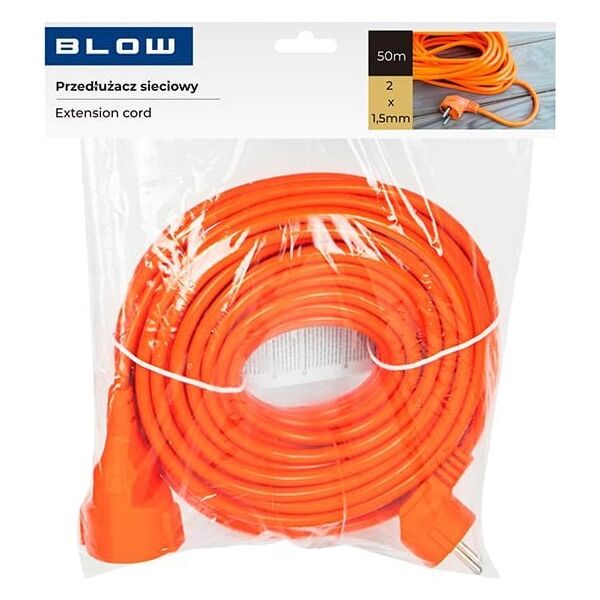 Przewód Blow 98-760# Przedłużacz sieciowy pr-160 1-gniazdo bez uziemienia 50m pomarańczowy 2x1,5mm