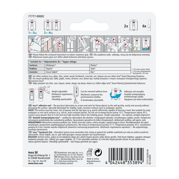 Tesa Gwoździe samoprzylepne regulowane do tapet i tynku do 2kg 2szt. (H7777702)