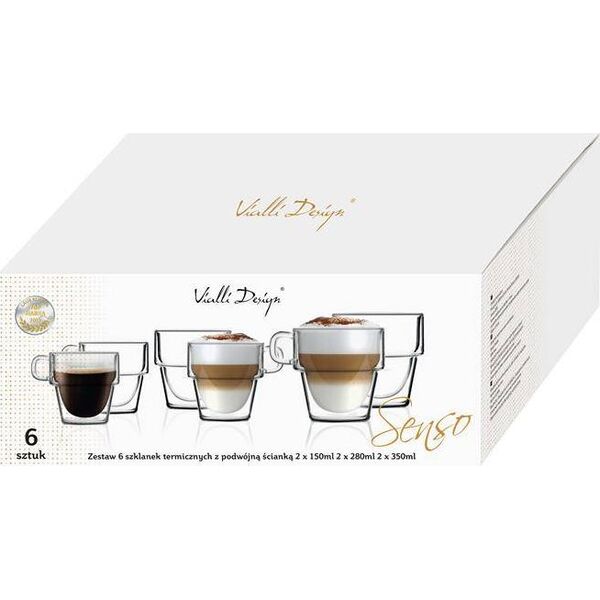 Vialli Design Szklanki termiczne z podwójną ścianką 6szt. 150ml 280ml 350ml Senso