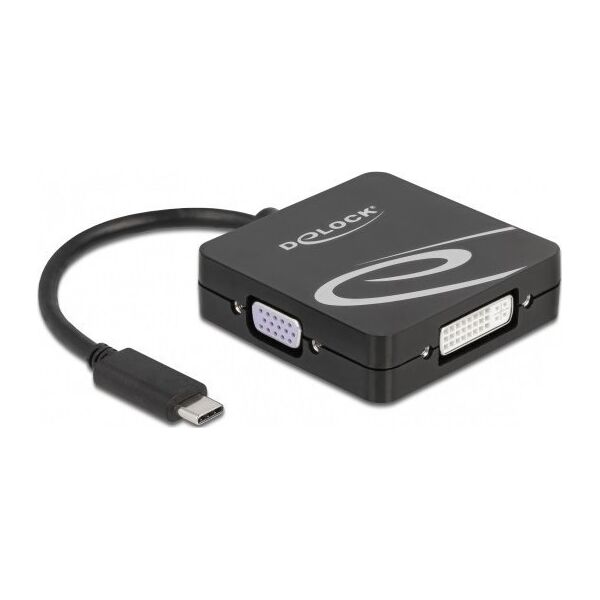 Adapter AV Delock Delock - High Speed - Videoadapter - Single Link - USB-C mannlich zu DB-15, DVI-I, HDMI, DisplayPort weiblich - 10 cm - Schwarz - 4K60Hz (3840 x 2160) Support (DP), 1080p-Unterstutzung, 60 Hz (VGA), 1.200 Pixel Support 60 Hz (DVI)