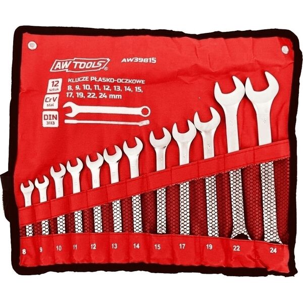 AWTools klucz komplet płasko-oczkowy 12 sztuk 8mm-24mm matowe (AW39815)