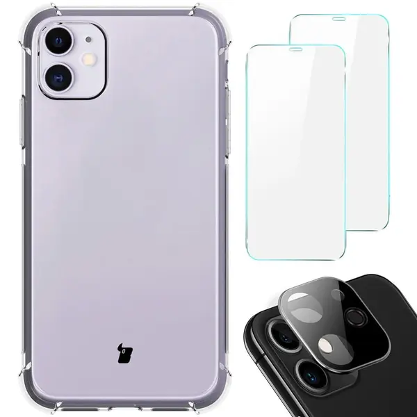 Bizon Case Clear Pack case + 2x screen glass + lens glass Apple iPhone 11 clear