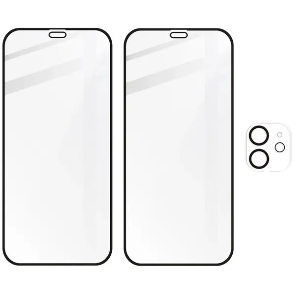 Bizon Glass Edge CF tempered glass - [2 PACK] + lens protection Apple iPhone 12 black