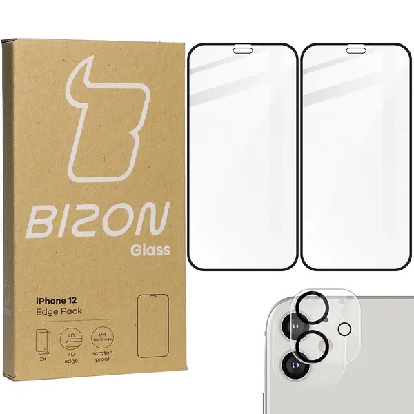 Bizon Glass Edge CF tempered glass - [2 PACK] + lens protection Apple iPhone 12 black