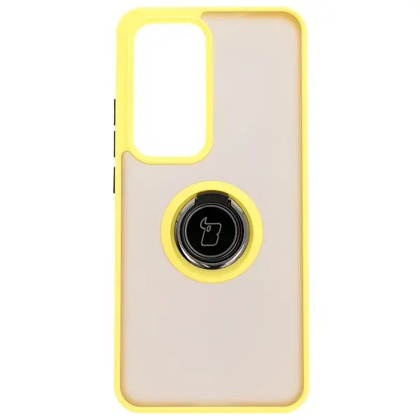 Bizon Case Hybrid Ring Oppo Reno 12 Pro smoky with a yellow frame