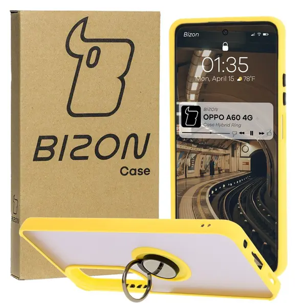 Bizon Case Hybrid Ring Oppo A60 4G smoky with a yellow frame