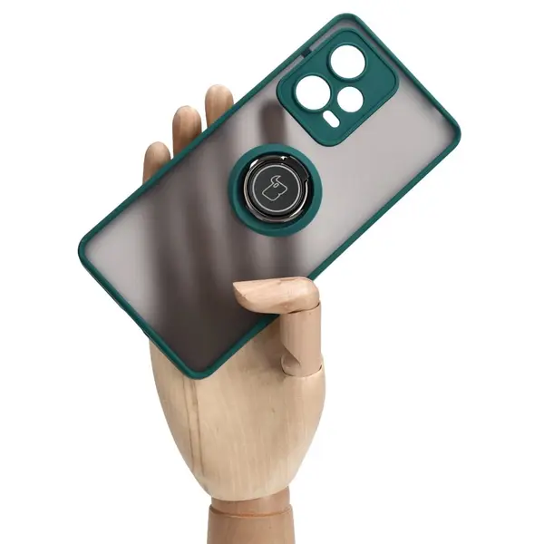 Bizon Case Hybrid Ring Xiaomi Redmi Note 12 Pro+ 5G smoky with a dark green frame