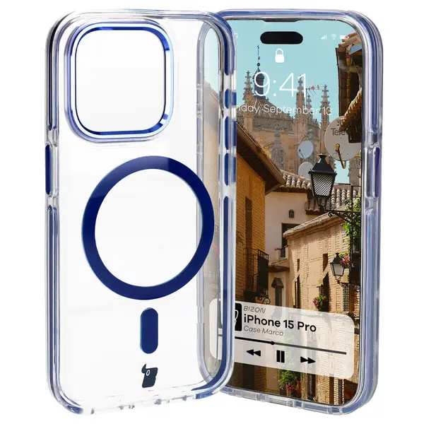 Bizon Case Marco Apple iPhone 15 Pro clear with blue frame